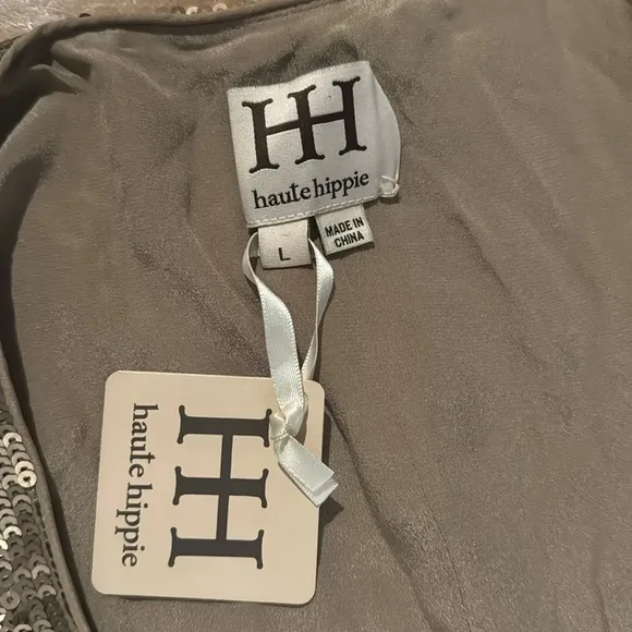 $895 NWT | LUXURY DRESS L  | HAUTE HIPPIE GOLD SEQUIN HOLIDAY DRESS L