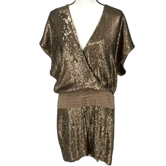 $895 NWT | LUXURY DRESS L  | HAUTE HIPPIE GOLD SEQUIN HOLIDAY DRESS L