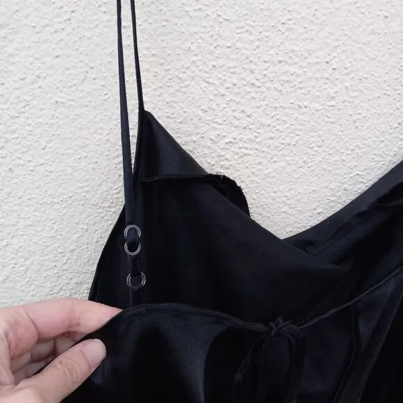 90s Style Black Satin Drapey Cowl Neck Nightie/Slip Dress- Size XL Minimalist