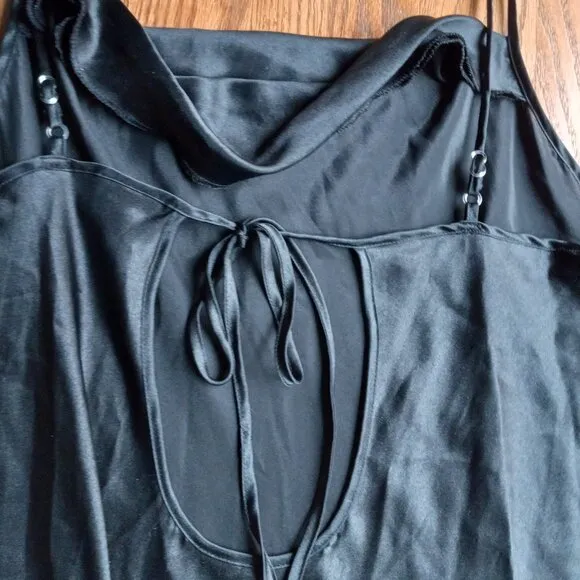 90s Style Black Satin Drapey Cowl Neck Nightie/Slip Dress- Size XL Minimalist