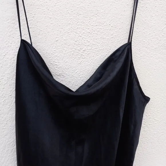 90s Style Black Satin Drapey Cowl Neck Nightie/Slip Dress- Size XL Minimalist