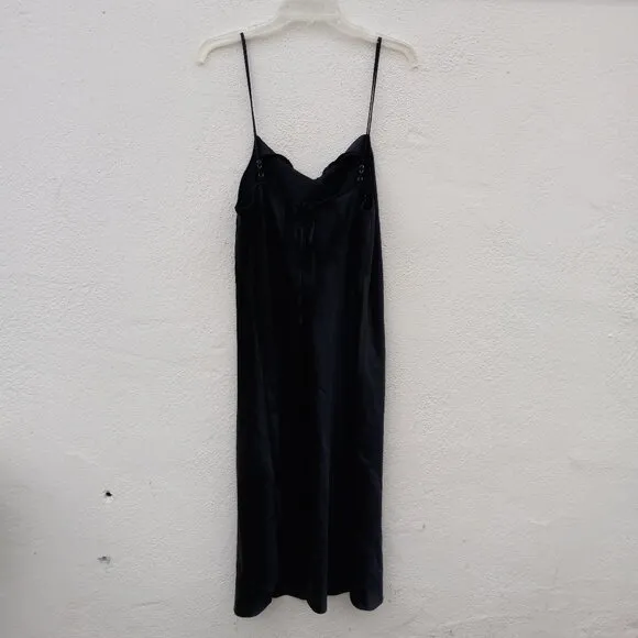 90s Style Black Satin Drapey Cowl Neck Nightie/Slip Dress- Size XL Minimalist
