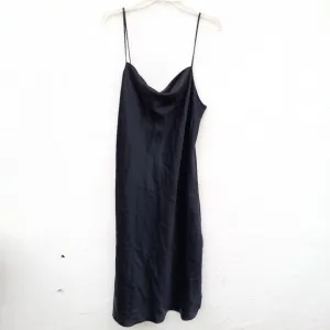 90s Style Black Satin Drapey Cowl Neck Nightie/Slip Dress- Size XL Minimalist