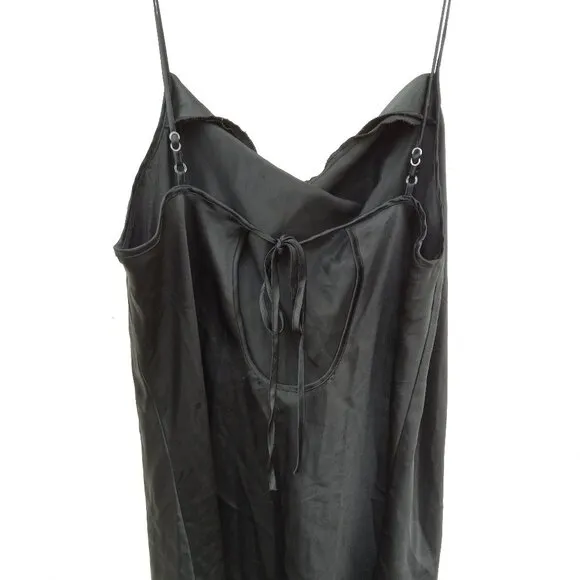 90s Style Black Satin Drapey Cowl Neck Nightie/Slip Dress- Size XL Minimalist