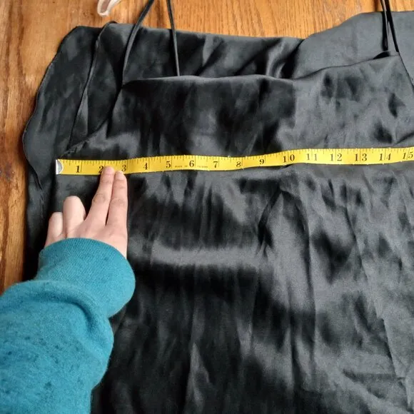90s Style Black Satin Drapey Cowl Neck Nightie/Slip Dress- Size XL Minimalist