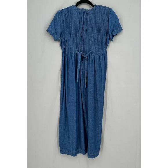 90s Vintage Dress Womens 4 Petite Blue Midi Denim Western Minimalist
