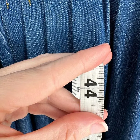 90s Vintage Dress Womens 4 Petite Blue Midi Denim Western Minimalist