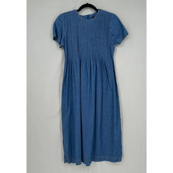 90s Vintage Dress Womens 4 Petite Blue Midi Denim Western Minimalist