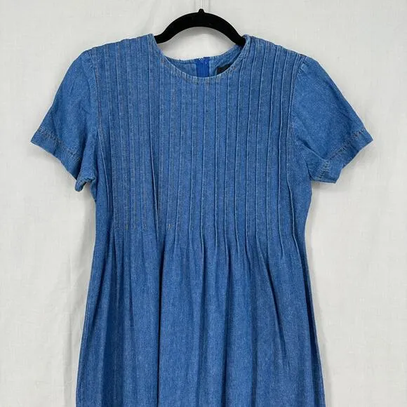 90s Vintage Dress Womens 4 Petite Blue Midi Denim Western Minimalist