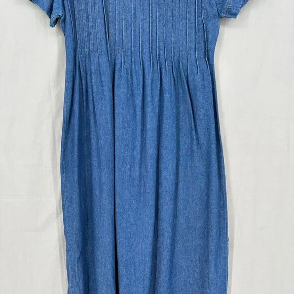 90s Vintage Dress Womens 4 Petite Blue Midi Denim Western Minimalist