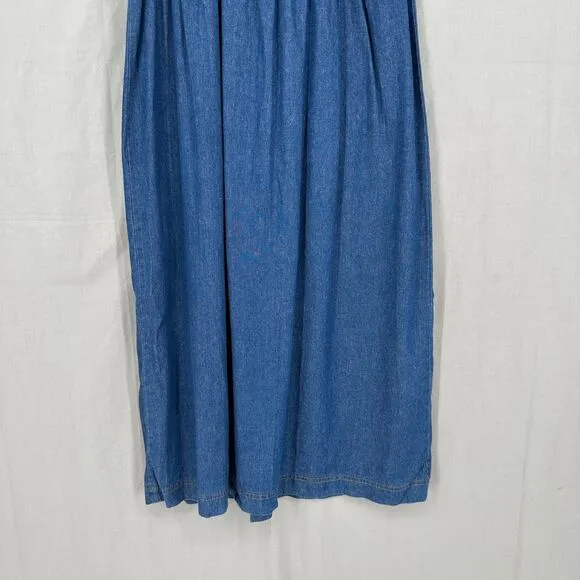 90s Vintage Dress Womens 4 Petite Blue Midi Denim Western Minimalist