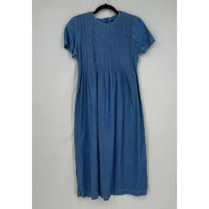 90s Vintage Dress Womens 4 Petite Blue Midi Denim Western Minimalist