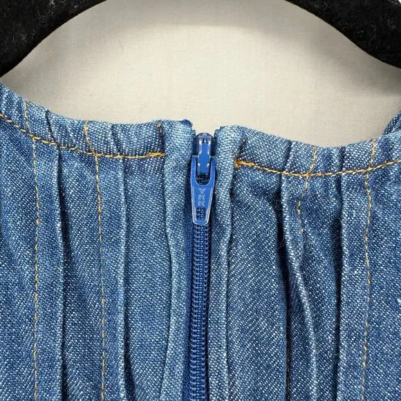 90s Vintage Dress Womens 4 Petite Blue Midi Denim Western Minimalist