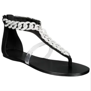 AAJ by AMINAH Women's Aurora Crystal Chain Flat Sandals 6M NWT