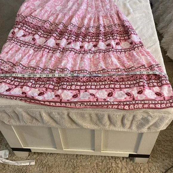 Aakaa beautiful pink floral flowy maxi sundress from high end boutique