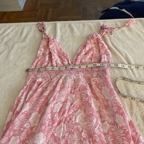 Aakaa beautiful pink floral flowy maxi sundress from high end boutique