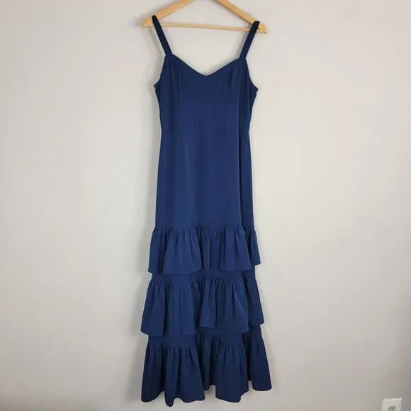 Abercrombie &amp; Fitch Ruffle Navy Tiered Maxi Dress Women's  M Minimalist Summer