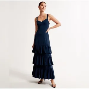 Abercrombie &amp; Fitch Ruffle Navy Tiered Maxi Dress Women's  M Minimalist Summer