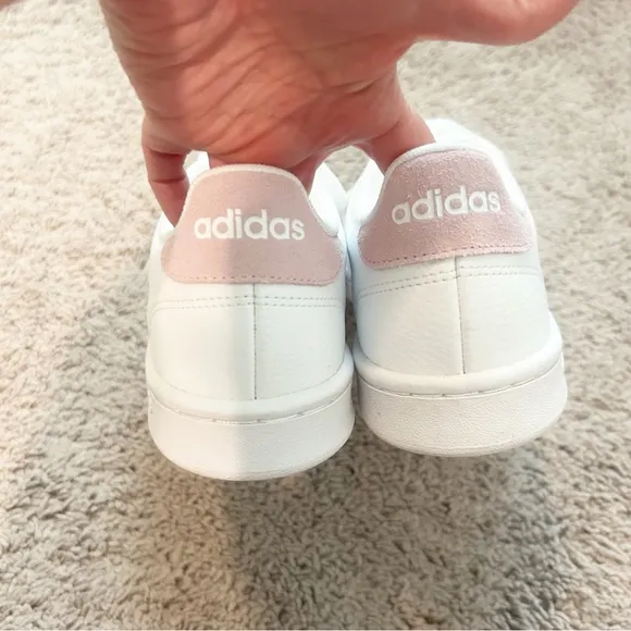 adidas Advantage Base Court Lifestyle White leather pink suede Trainers Sz 7.5