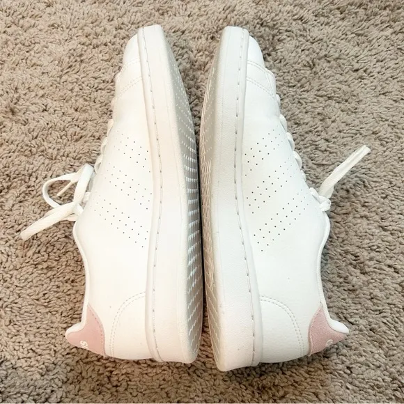 adidas Advantage Base Court Lifestyle White leather pink suede Trainers Sz 7.5