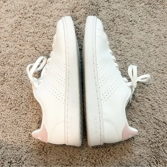 adidas Advantage Base Court Lifestyle White leather pink suede Trainers Sz 7.5