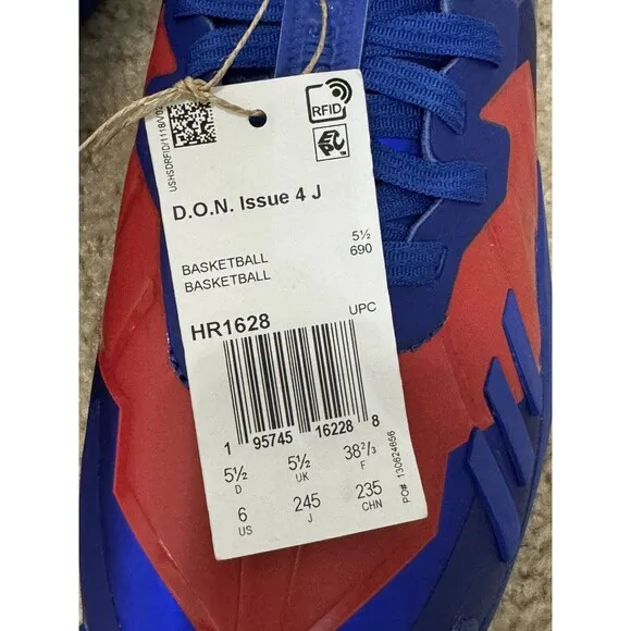 Adidas D.O.N. Issue 4 J Spiderpunk  Blue Red Basketball Shoes HR1628 Kids Size 6