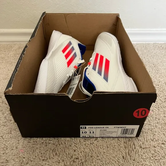 Adidas F50 League Indoor Soccer Shoes White Blue Red