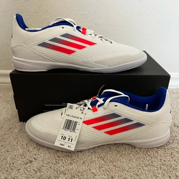 Adidas F50 League Indoor Soccer Shoes White Blue Red