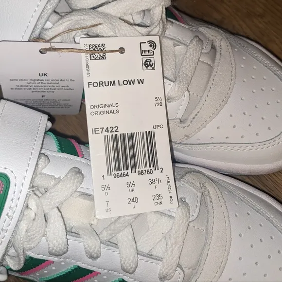 Adidas Forum Low Shoes Women's 7 Men's 5.5 Cloude White/ Green/ Lucid Pink