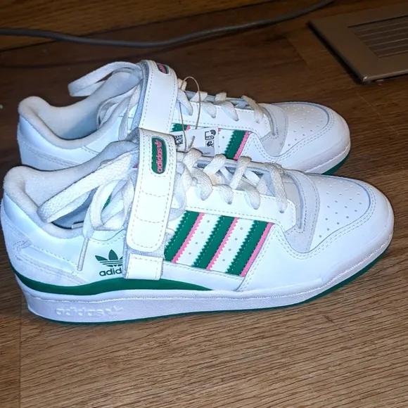 Adidas Forum Low Shoes Women's 7 Men's 5.5 Cloude White/ Green/ Lucid Pink