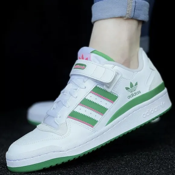 Adidas Forum Low Shoes Women's 7 Men's 5.5 Cloude White/ Green/ Lucid Pink