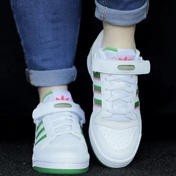Adidas Forum Low Shoes Women's 7 Men's 5.5 Cloude White/ Green/ Lucid Pink