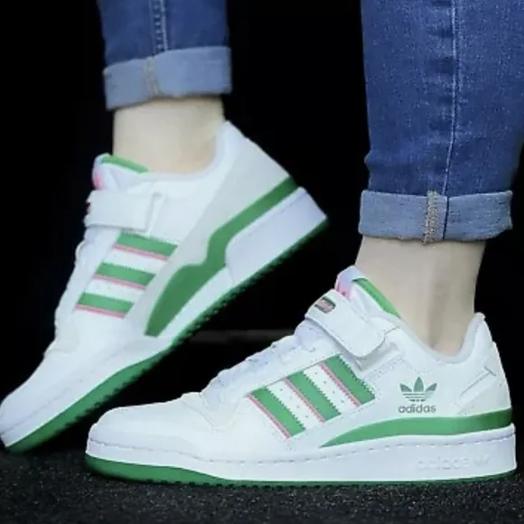 Adidas Forum Low Shoes Women's 7 Men's 5.5 Cloude White/ Green/ Lucid Pink
