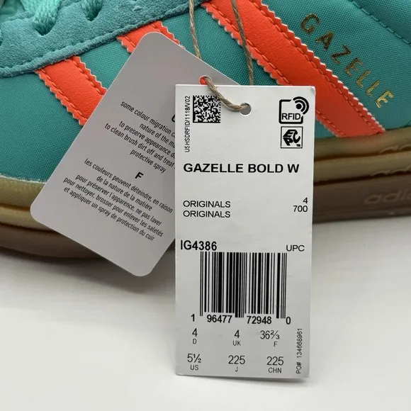 Adidas Gazelle Bold Mint Rush/Orange Womens‎ Platform Shoes IG4386 NEW Size 5.5