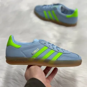 Adidas Gazelle Indoor Clear Sky Solar Green Womens Shoes JI1372 NEW Multi Sz