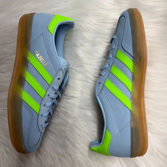 Adidas Gazelle Indoor Clear Sky Solar Green Womens Shoes JI1372 NEW Multi Sz