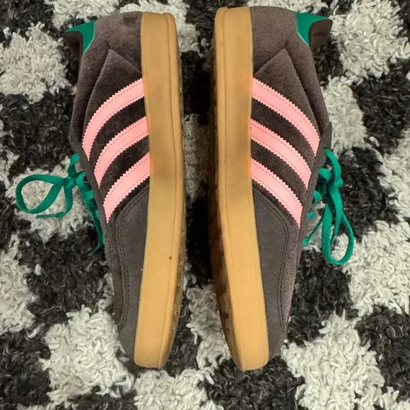 Adidas Gazelles in brown green &amp;Pink-Worn only a few hours-I bought wrong size!