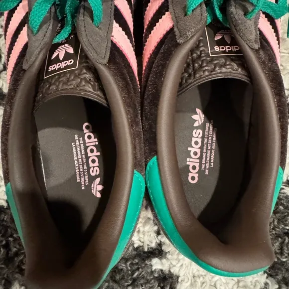 Adidas Gazelles in brown green &amp;Pink-Worn only a few hours-I bought wrong size!