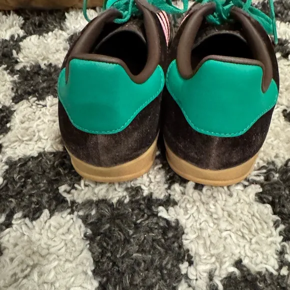Adidas Gazelles in brown green &amp;Pink-Worn only a few hours-I bought wrong size!
