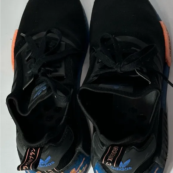 Adidas Men's Black Sneakers with Orange and Blue Accents