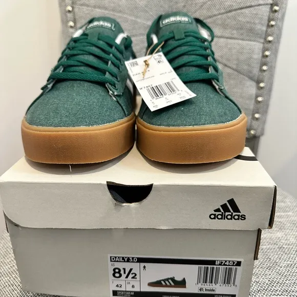 Adidas Men’s Daily 3.0 “Collegiate Green Gum” Low Top Sneakers, Size 8.5