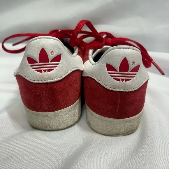 Adidas | Men's Gazelle Sneakers Red White Lace Up Shoes Stripes Size 5.5