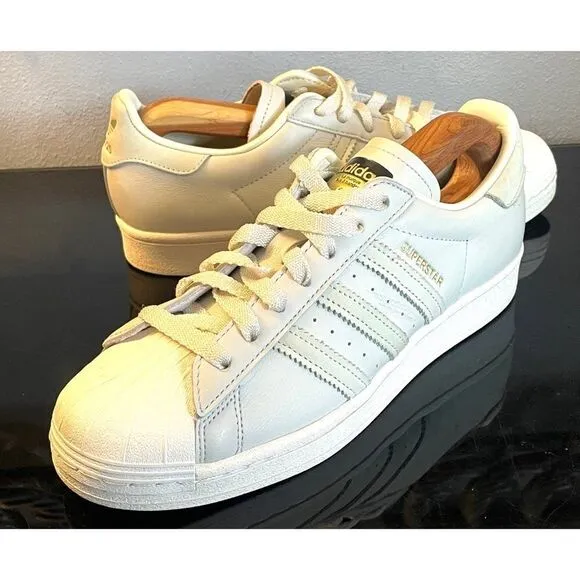 Adidas Men's Grey and White Trainers Leather Sneaker Shoes Size 8.5 Low Top