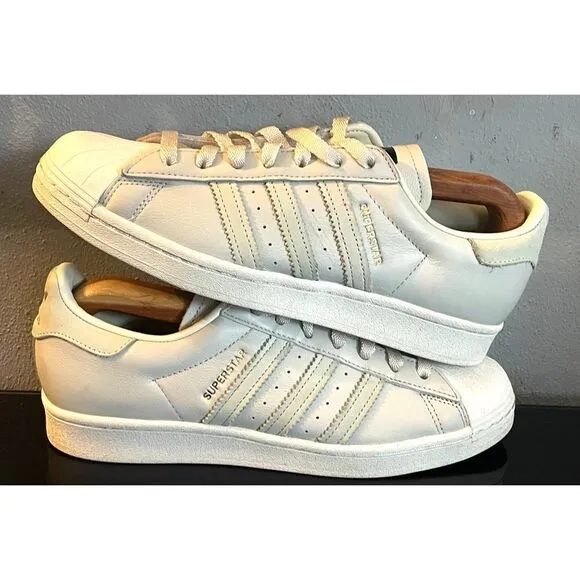 Adidas Men's Grey and White Trainers Leather Sneaker Shoes Size 8.5 Low Top