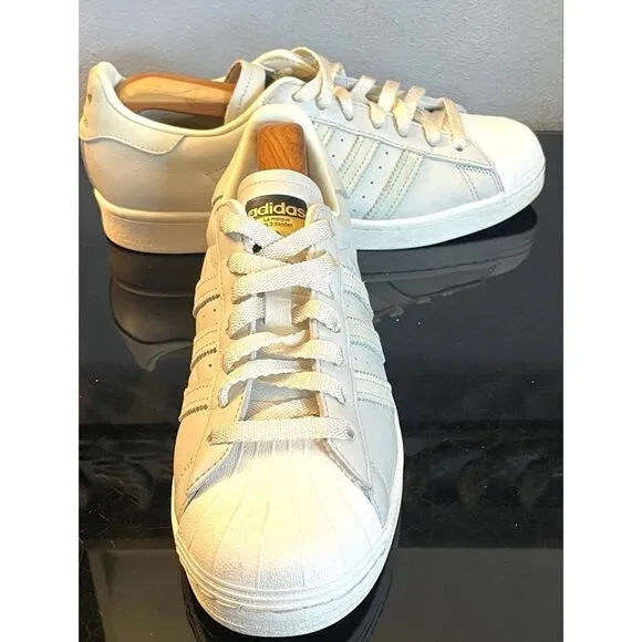 Adidas Men's Grey and White Trainers Leather Sneaker Shoes Size 8.5 Low Top
