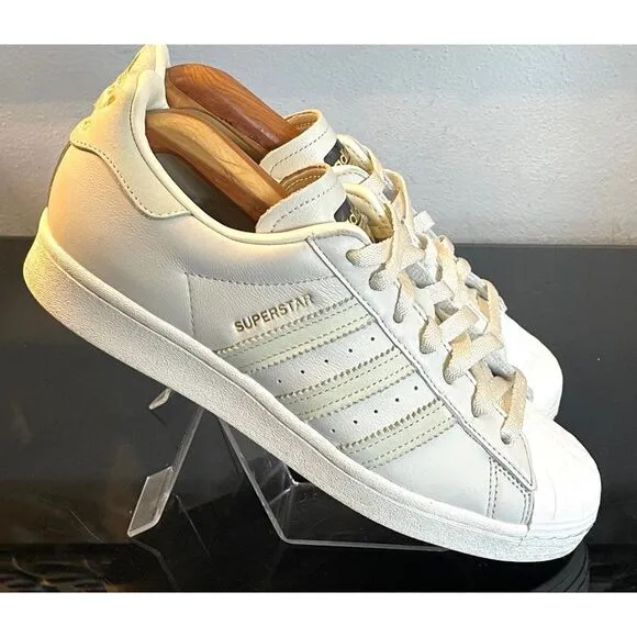 Adidas Men's Grey and White Trainers Leather Sneaker Shoes Size 8.5 Low Top
