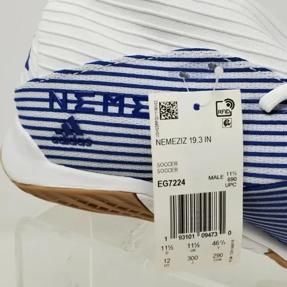 Adidas Men's Nemeziz 19.3 Indoor White Blue Soccer Shoes Size 12 EG7224 New
