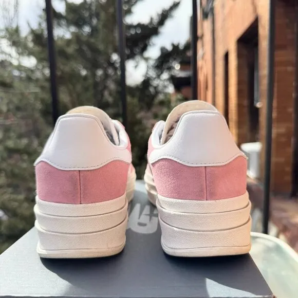 Adidas Originals Gazelle Bold Sneakers Platform Shoe Pink White Suede