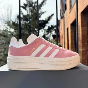 Adidas Originals Gazelle Bold Sneakers Platform Shoe Pink White Suede