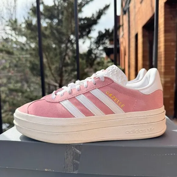 Adidas Originals Gazelle Bold Sneakers Platform Shoe Pink White Suede